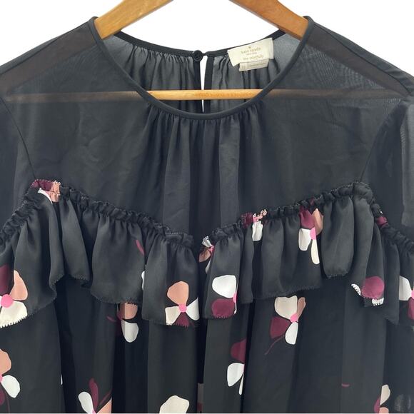 Kate Spade Live Colorfully Black Dusk Buds Ruffle Flowy Blouse Size XL - Picture 5 of 16